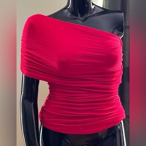 Red off the shoulder Women’s Rayon & Spandex Top - Size  L #60